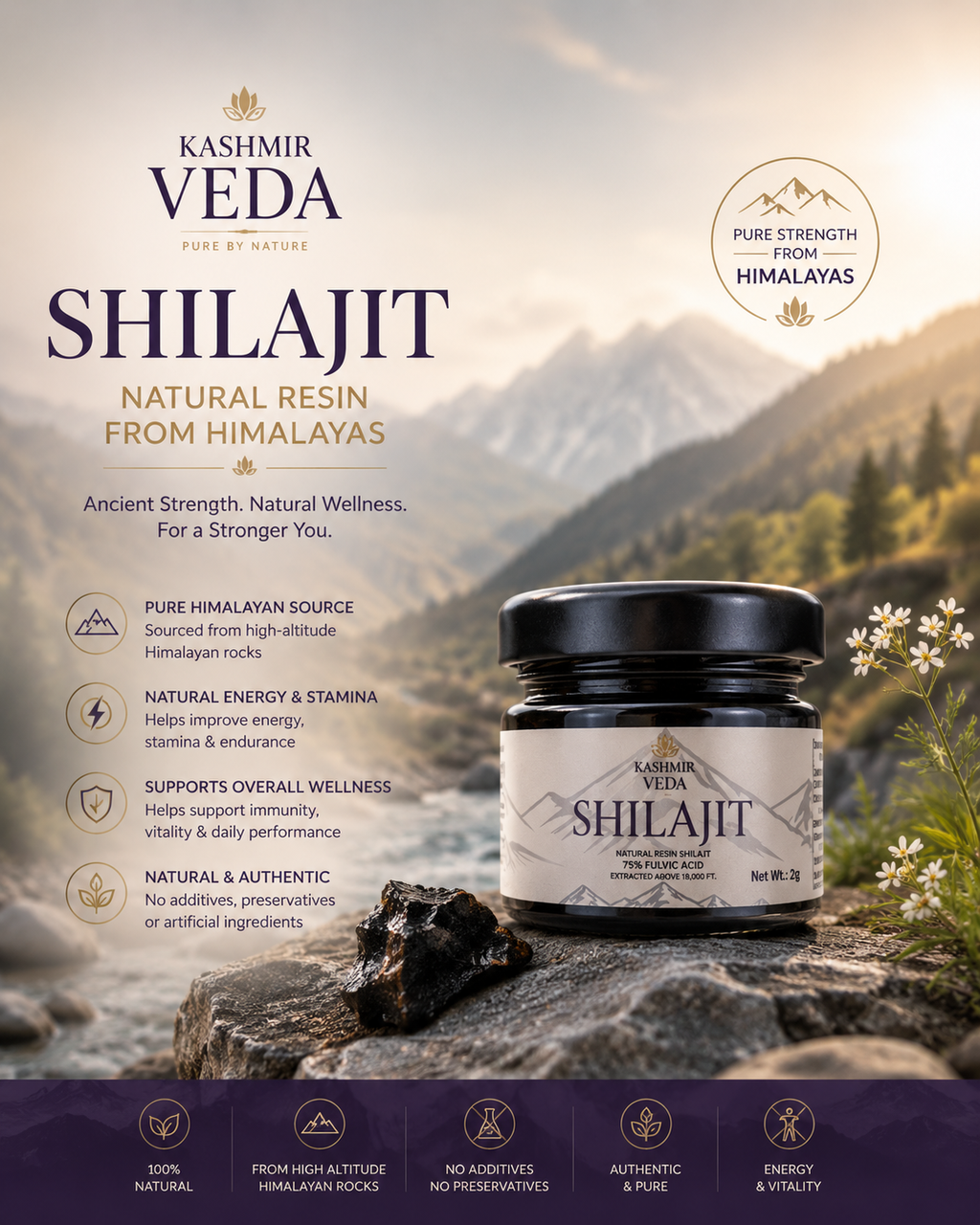 Pure Himalayan Shilajit Resin — 85+ Minerals, Hand-Harvested Above 16,000 ft